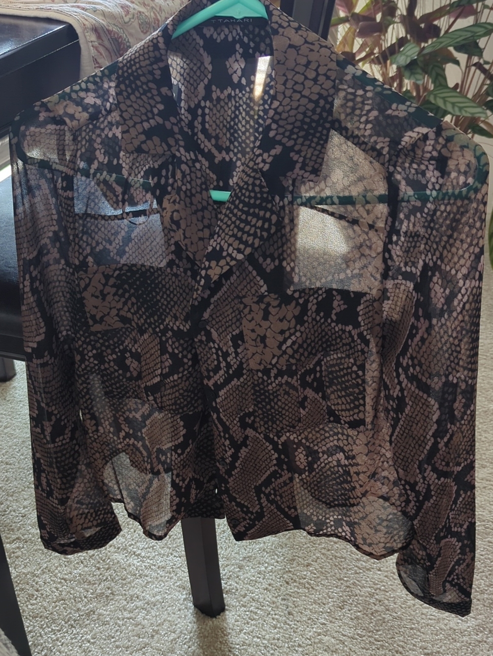 Sheer Snake-Print Blouse - Black & Brown